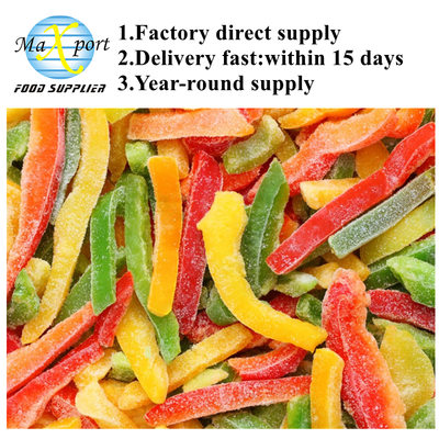 Fresh Green Red and Yellow Peppers Cut Strips of Frozen Mixed Sweet Peppers at Beautiful Prices